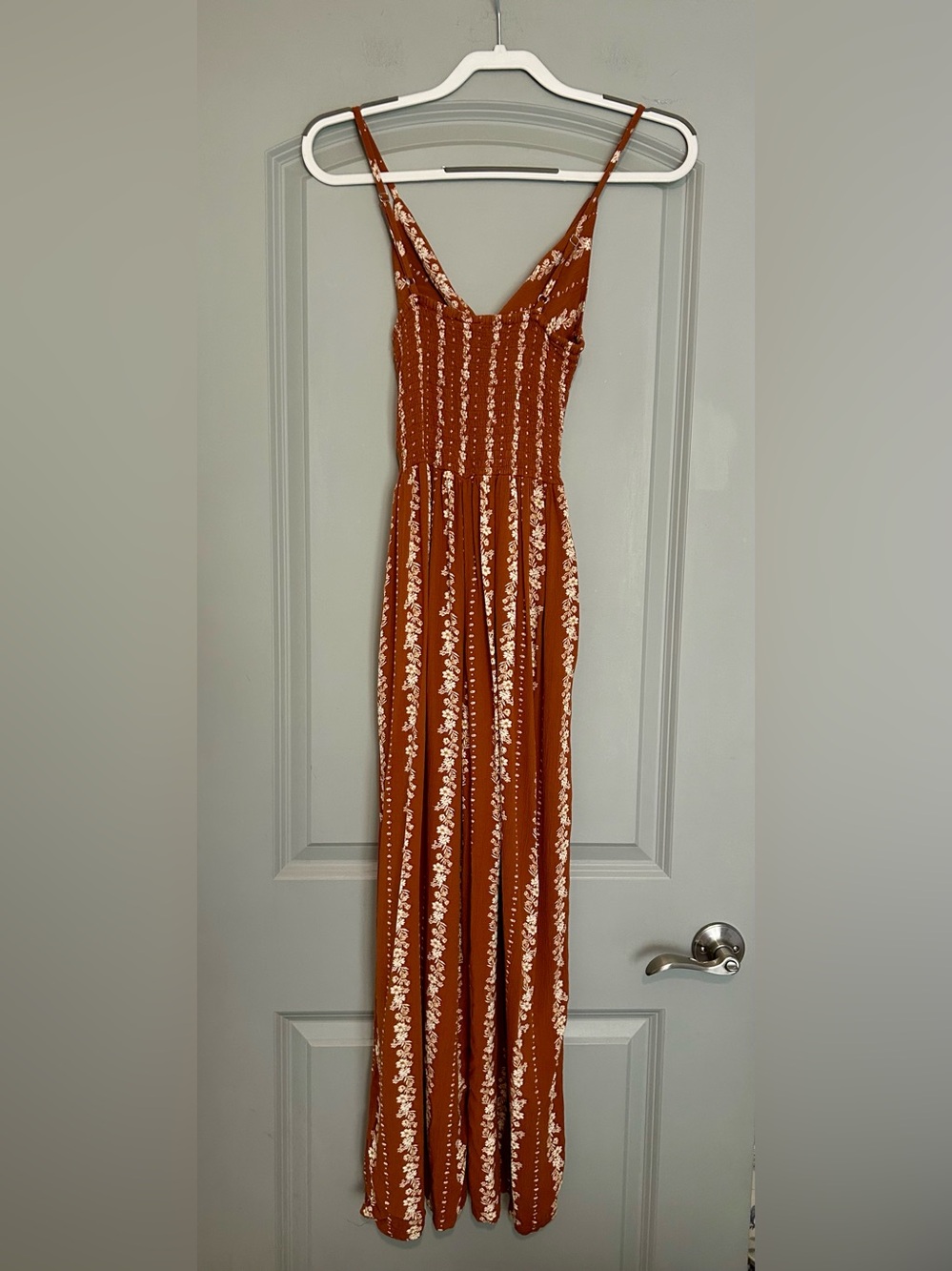 Angie Rust Floral Stripe Wide-Leg Jumpsuit - Picture 3 of 5